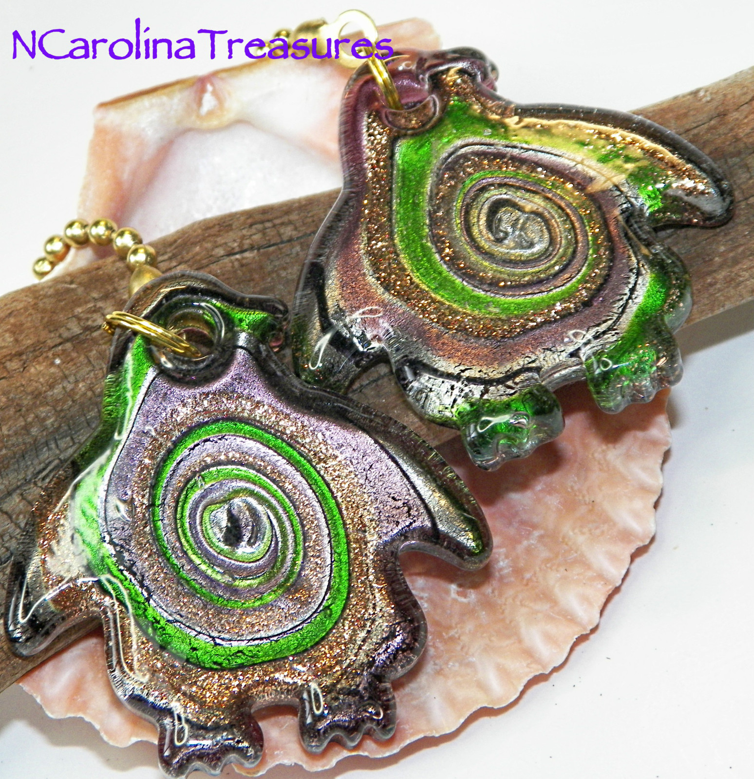 MURANO GLASS CEILING FAN SWITCH PULL PURPLE GREEN PENGUIN PENGUINS LARGE PR P106