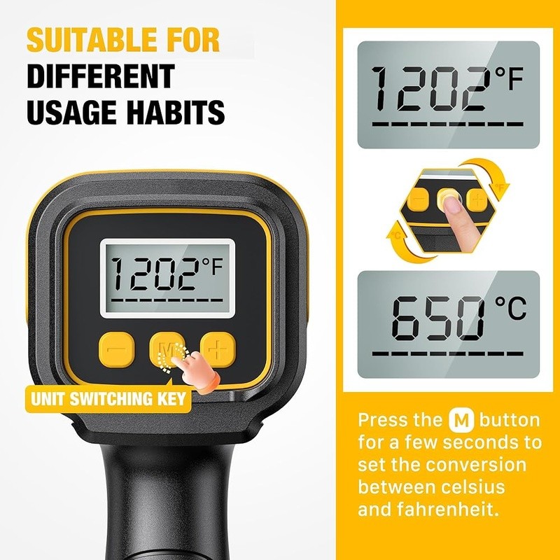 1800W Heat Gun LCD Display Adjustable Temp Airflow Nozzles Portable Tool New