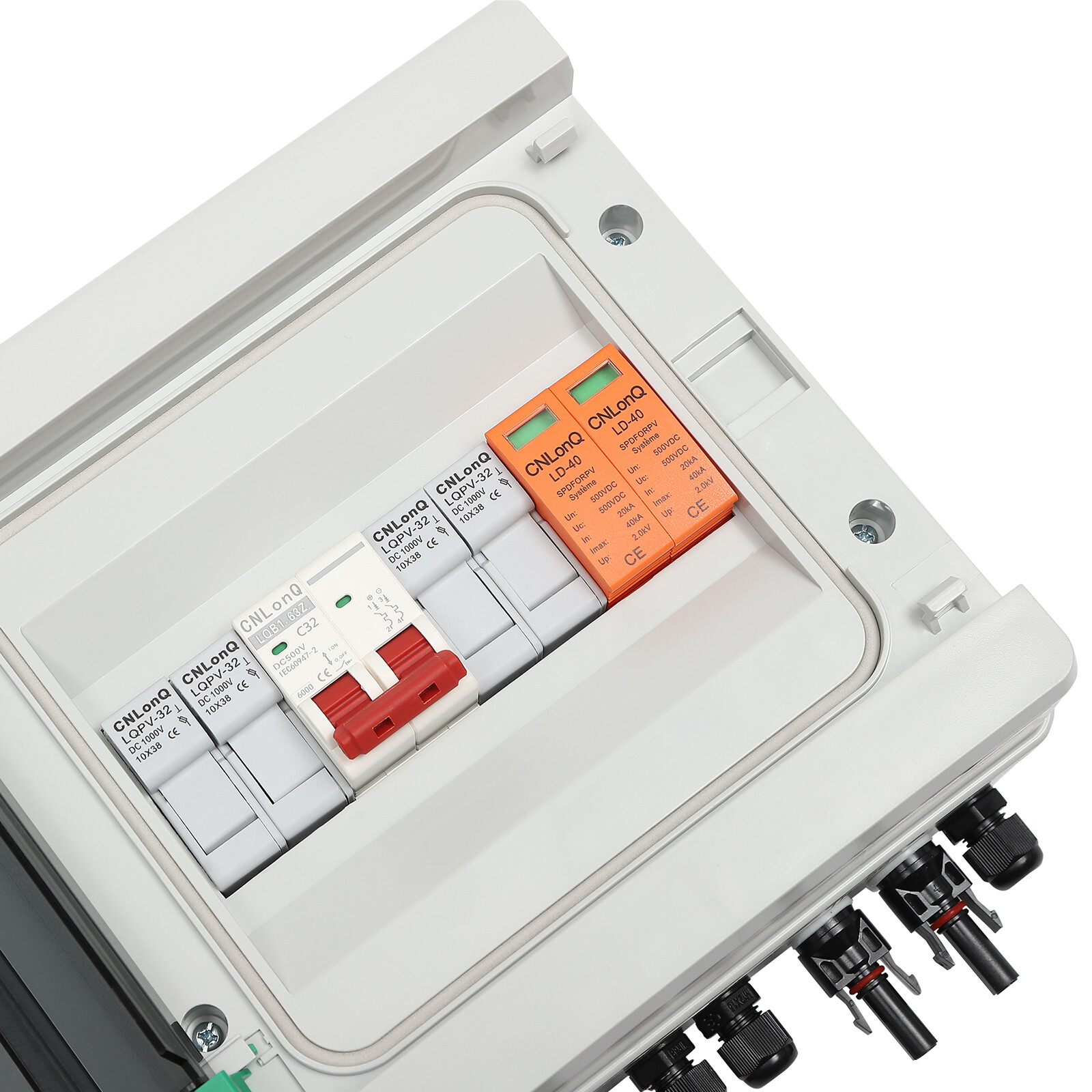 Solar Combiner Junction Box Switch DC500V 2-String 32A Circuit Breaker Protector