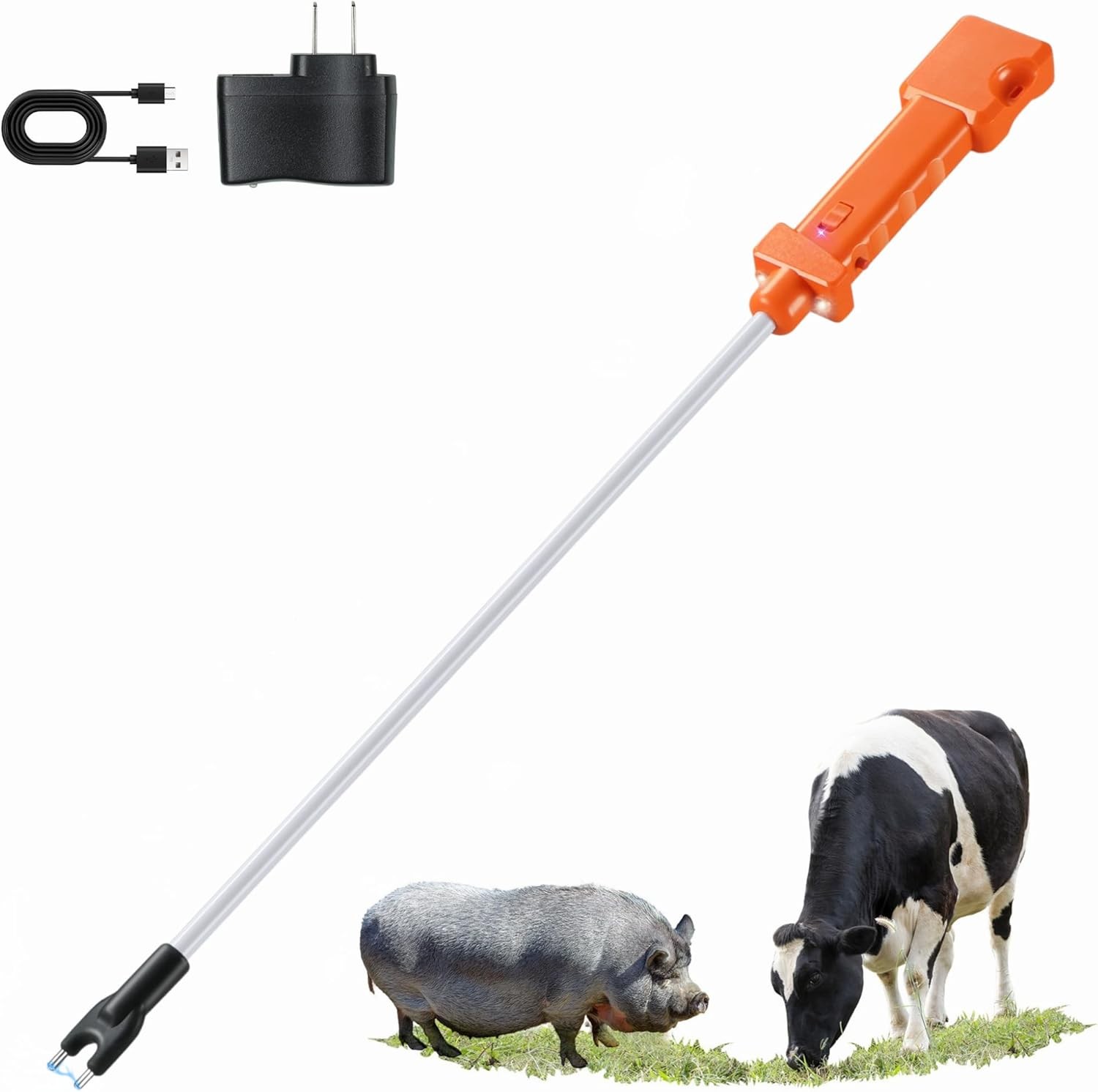 Rechargeable Waterproof Cattle Prod Stick with LED Light Electric Livestock Prod