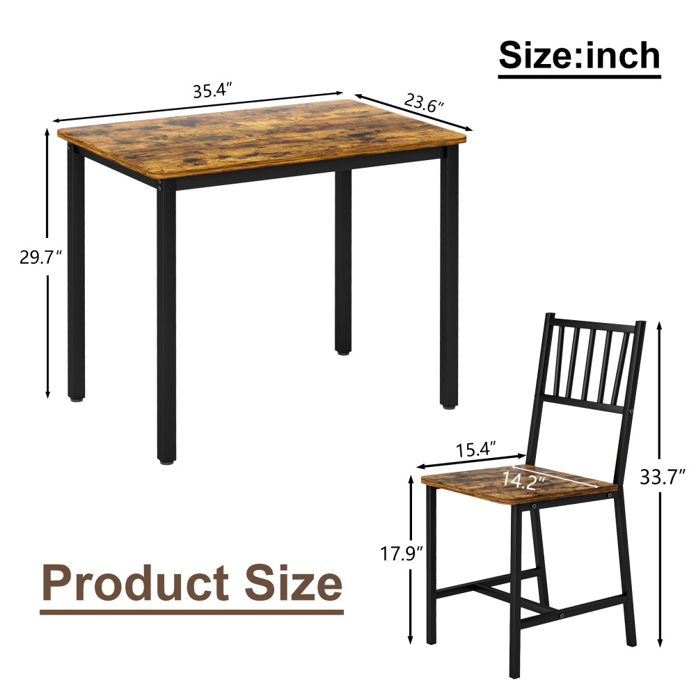35" Dining Table with 2 Chairs, Industrial Kitchen Counter Set, Rustic Brown