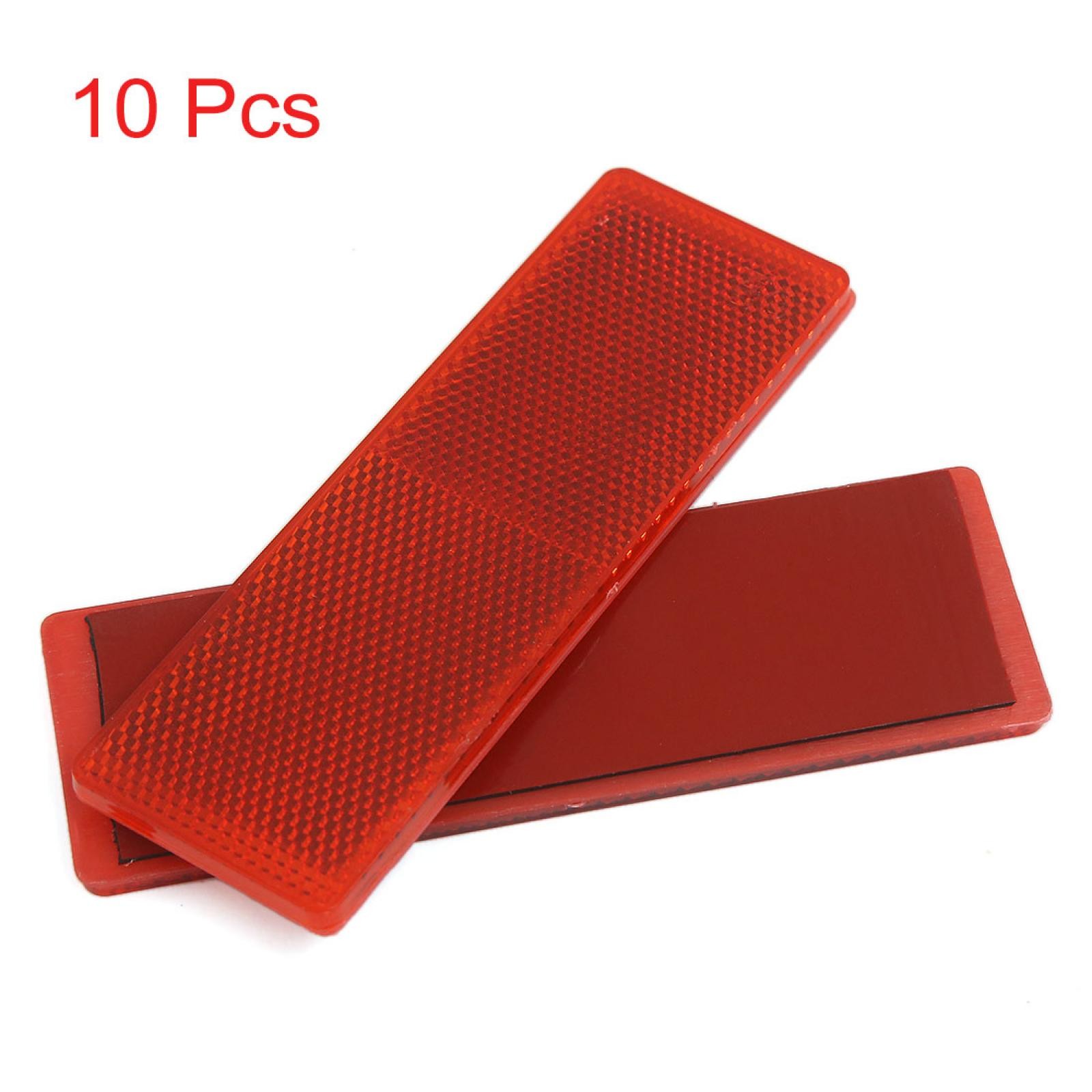 Automotive Car Red Rectangle Stick-on Safety Reflector Plate w/o Holes 10PCS