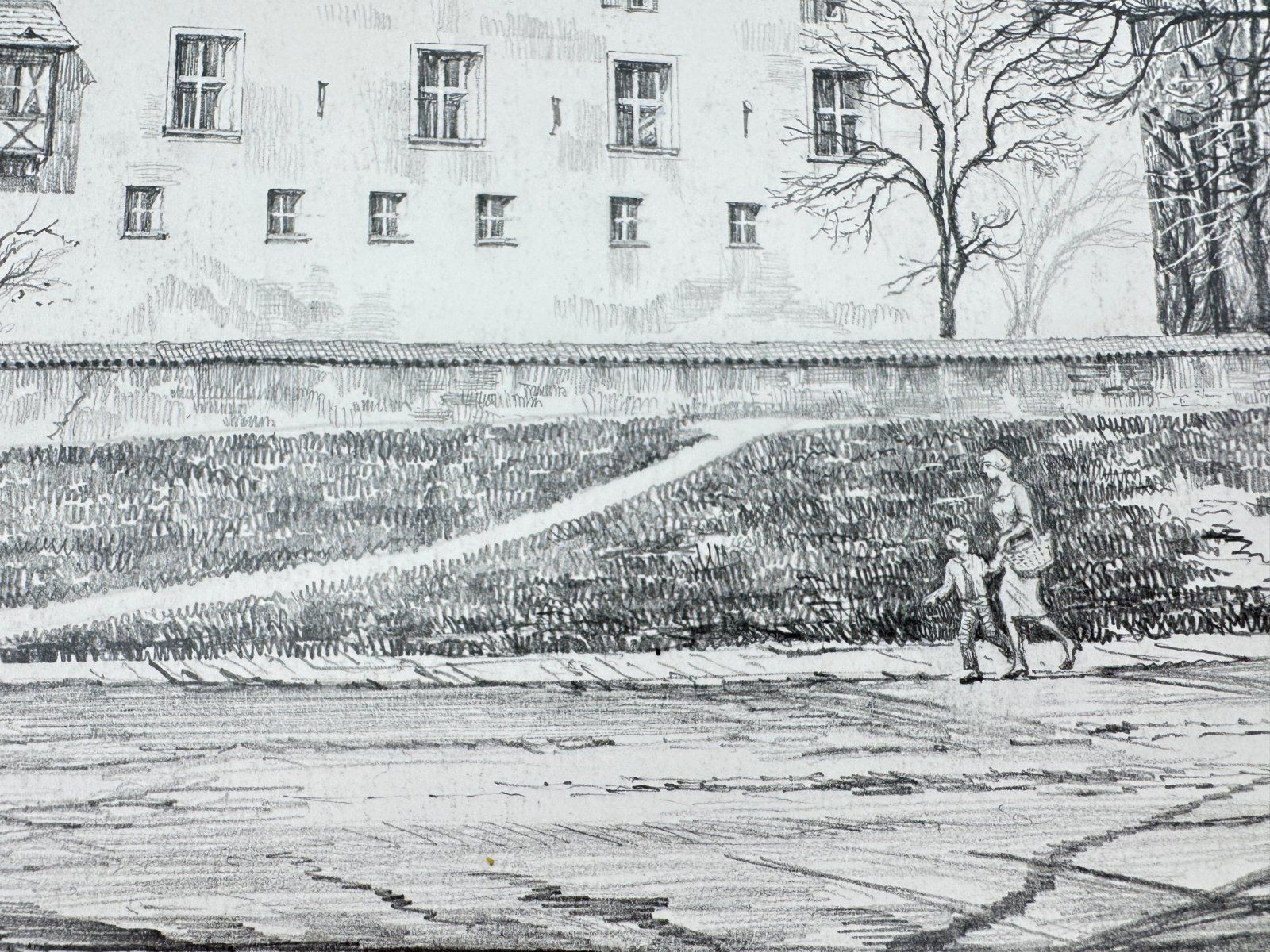 * HEINZ WEHLISCH DRAWING CASTLE GRÜNWALD MUNICH VIEW SIGNED