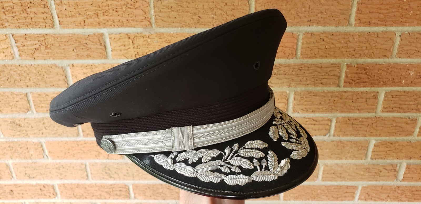 Military Navy Officers Hat Bullion Police Admiral Black Silver