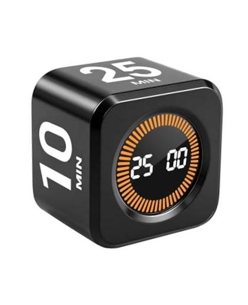 Pomodoro Timer Cube for Productivity — 5/25/10/50 Minutes Preset, Digital Black