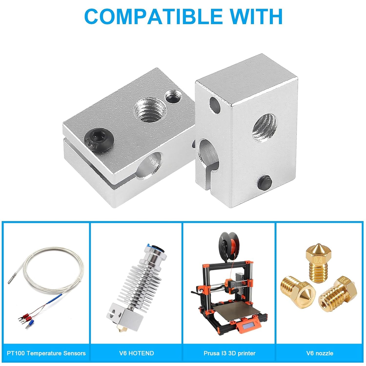 V6 High Temperature Copper Plated Heater Block 3D Printer V6 Heater Block Compat