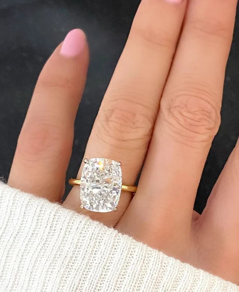 4.20 Ct Moissanite Cushion Cut Solitaire Wedding Ring 14K Yellow Gold Plated