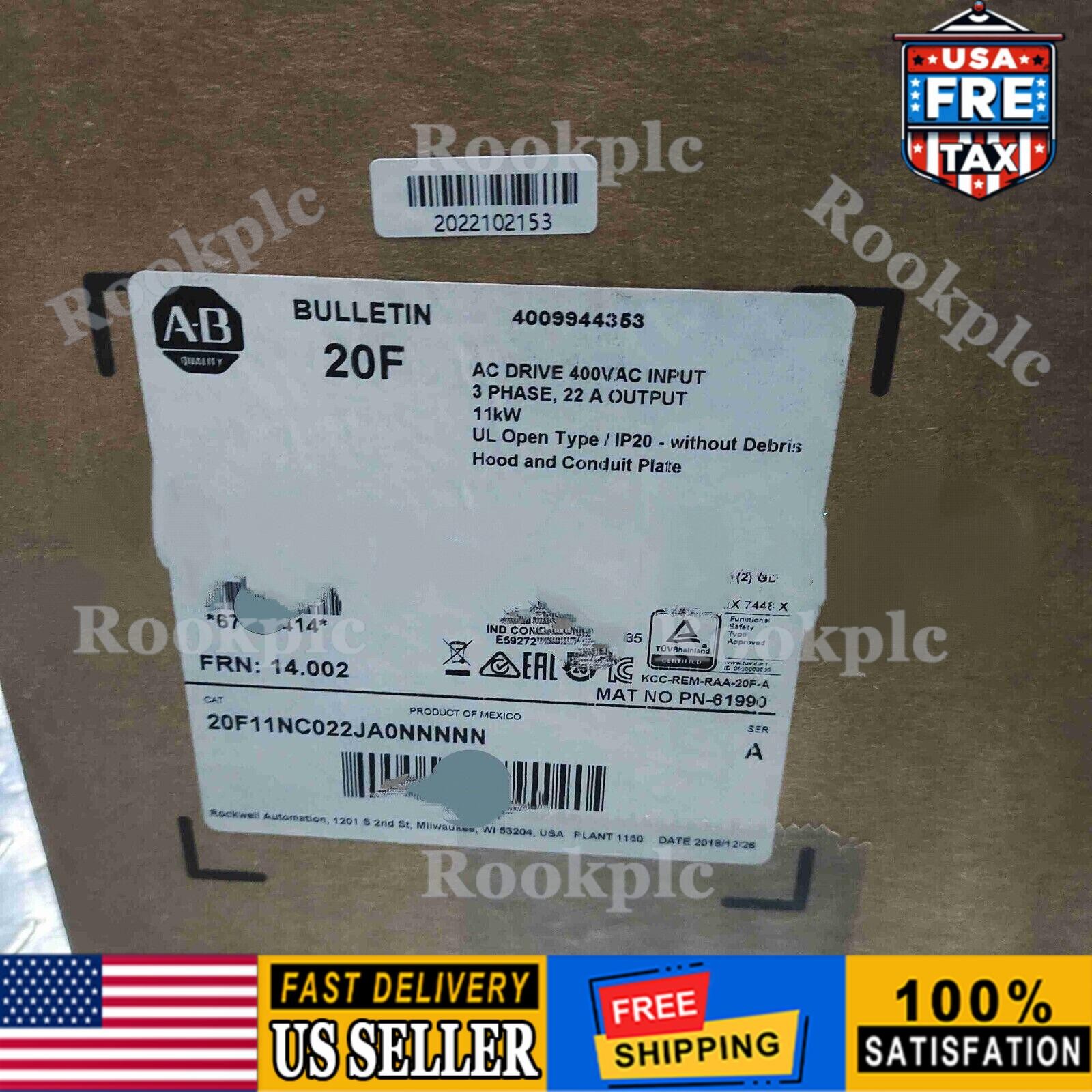 New AB 20F11NC022JA0NNNNN PowerFlex Air Cooled 753 AC Drive US Free Tax