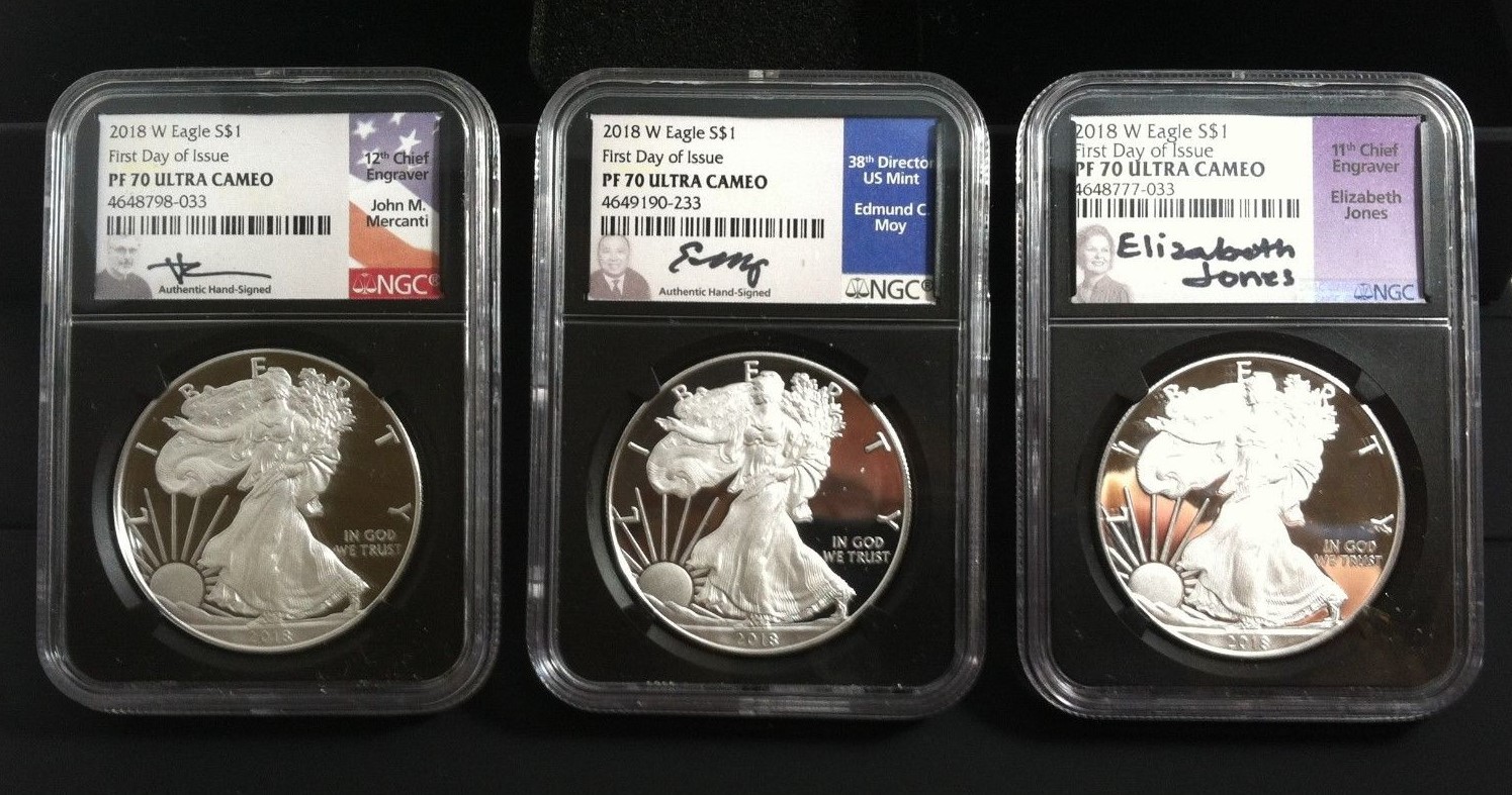 2018-W ASE 3 Coin Set NGC PF70 UC FDI Hand signed by Mercanti, Moy & Jones