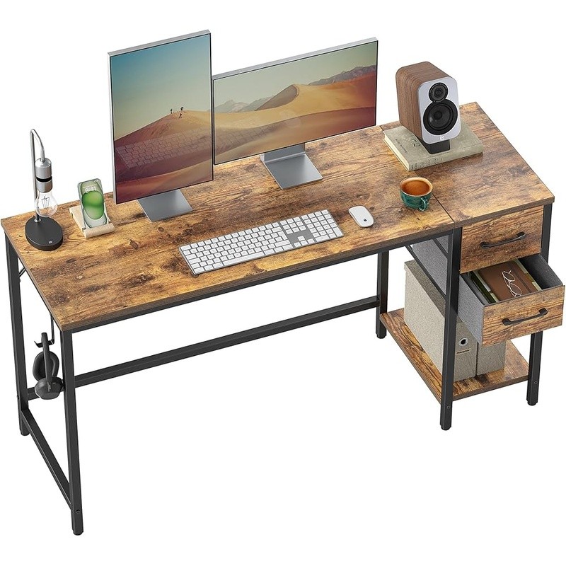 Reversible Small Computer Desk W/ Ample Storage & Easy Assembly Drawers New