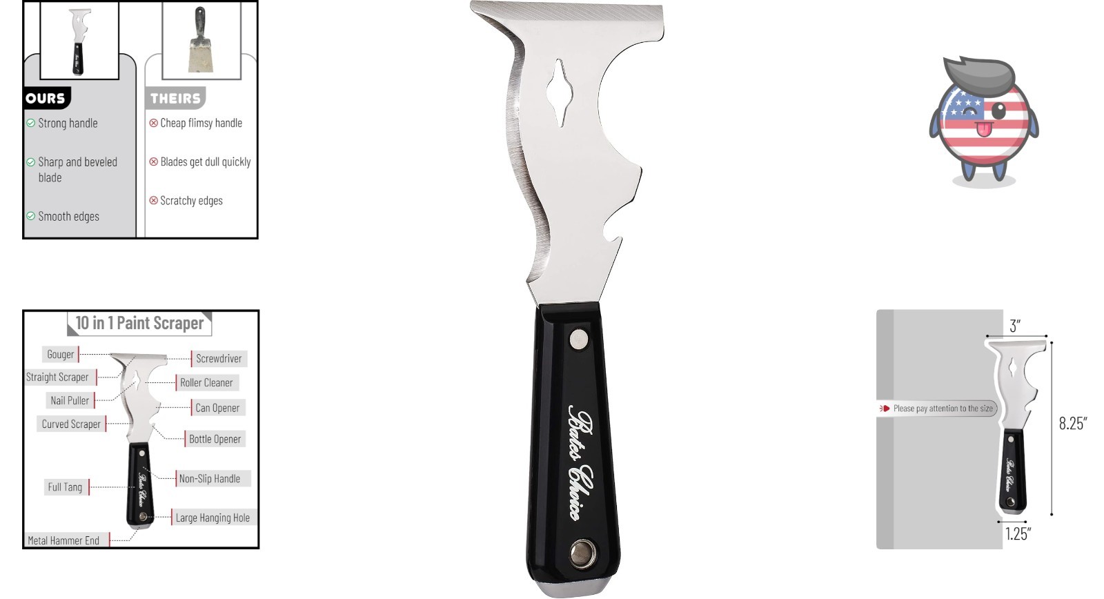 Lightweight Bates Paint Scraper: 10-in-1 Tool for Patching & Surface Cleaning