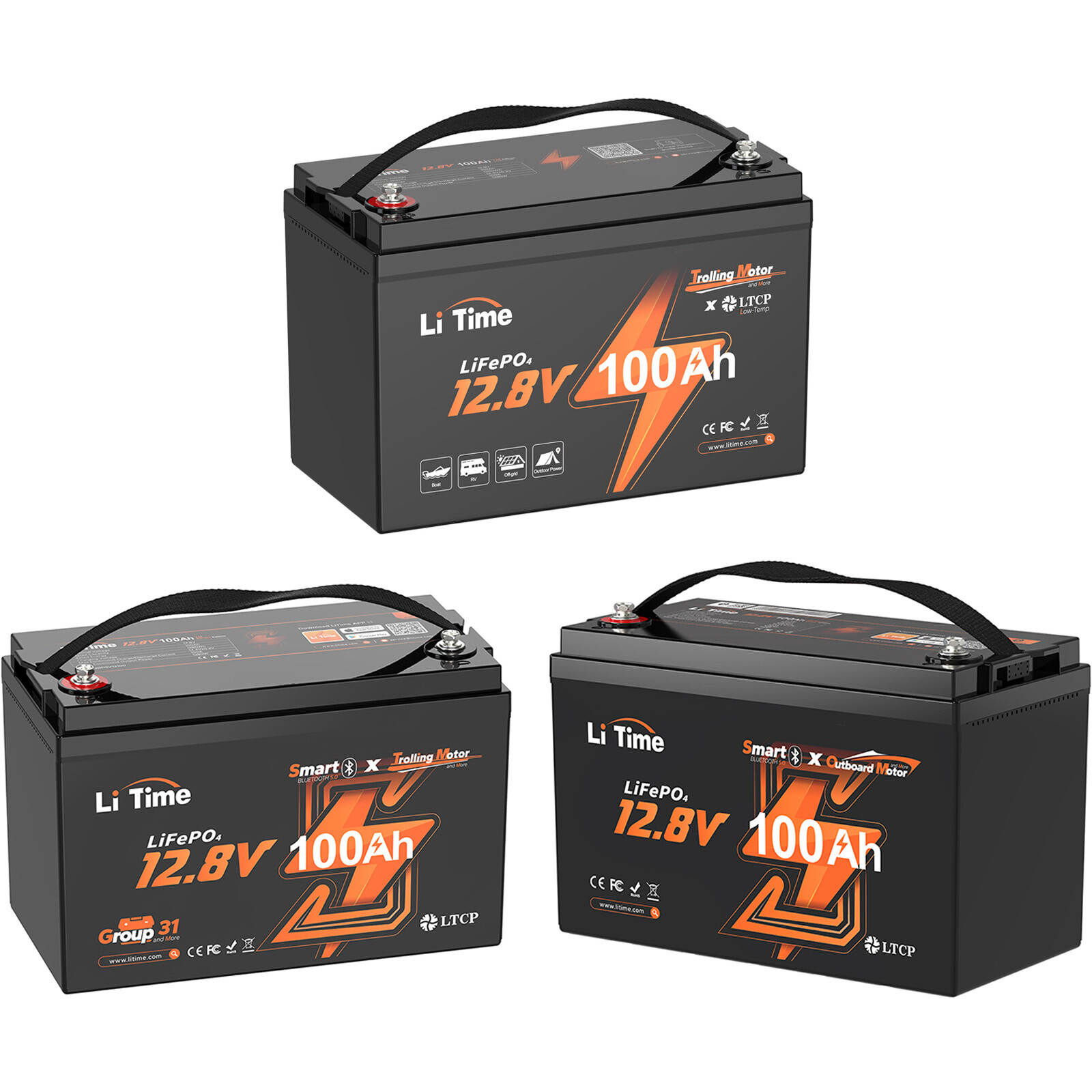 LiTime 12V 100Ah TM Bluetooth Plus Lithium Battery Low Temp BMS For Marine RV
