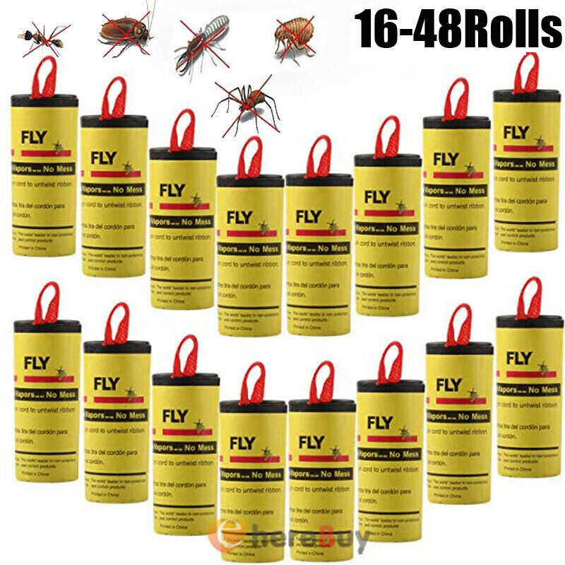 Fly Sticky Paper Strip Strong Glue Flying Insect Bug Mosquitos Catcher Roll Tape