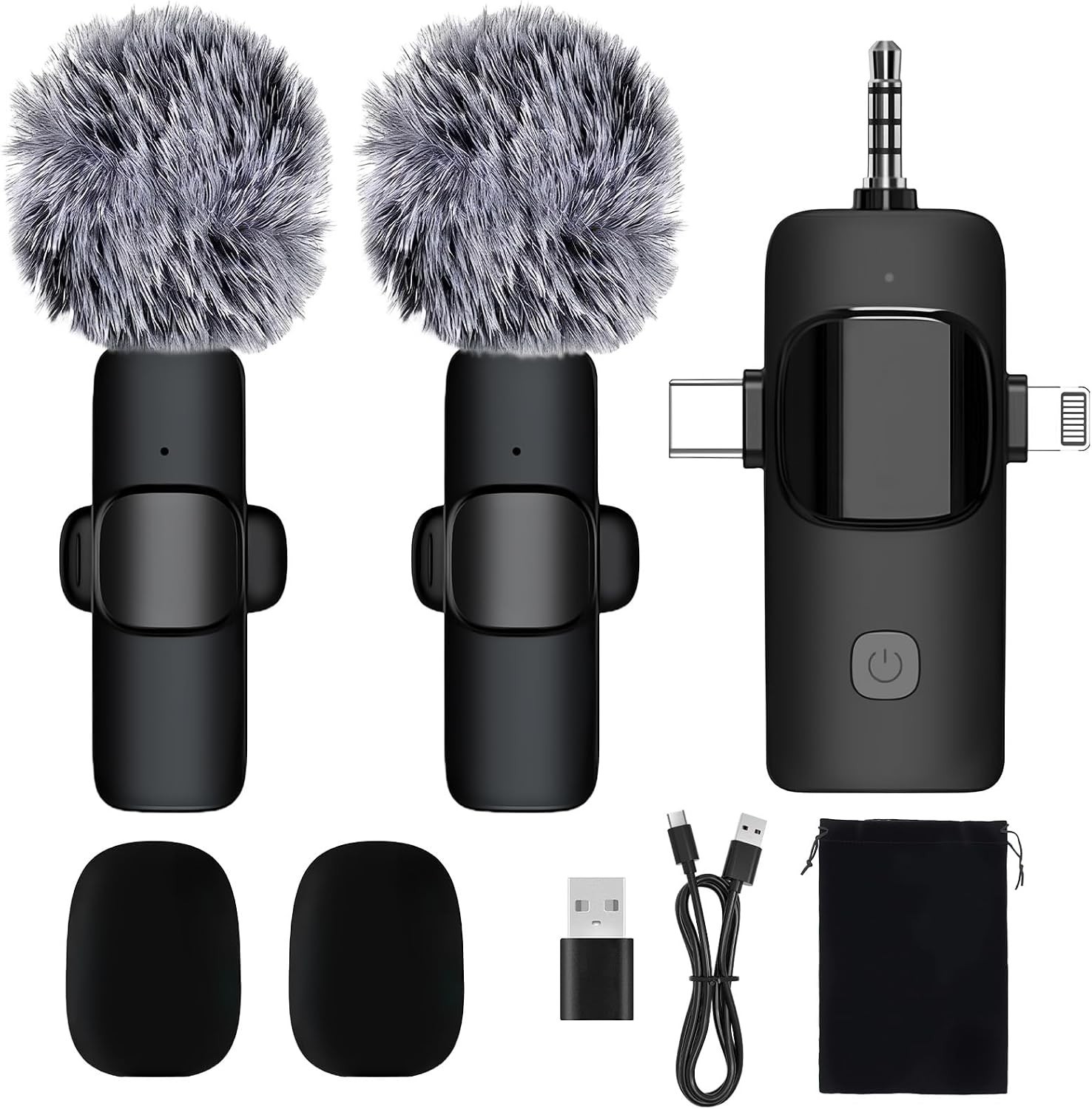 Wireless Microphone 3 in 1 Mini Mic for iPhone/Android, LED Display Lavalier Mic