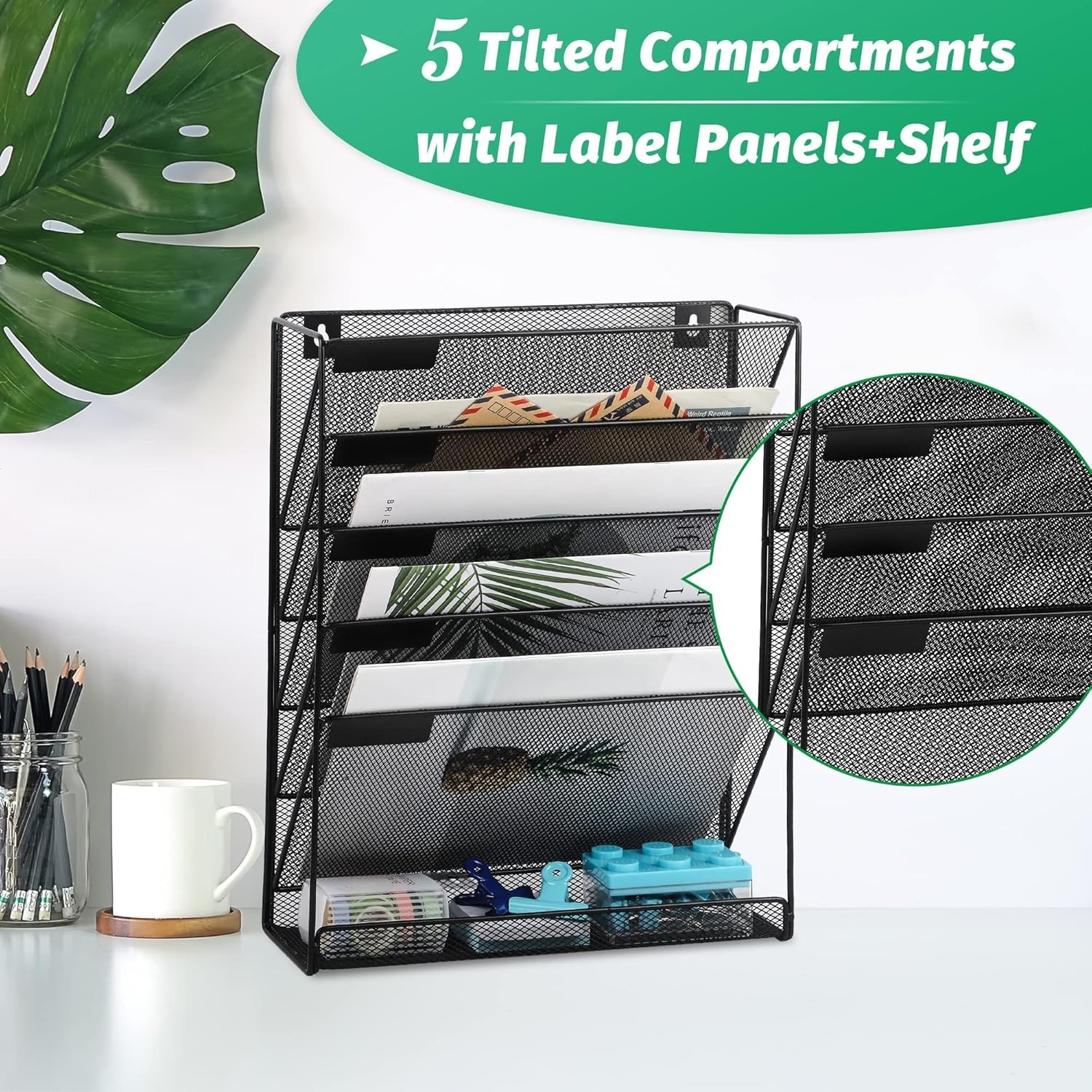 Desk File Organizer Mesh 6-Tier, Hanging Wall Mount Document Organization Sta...