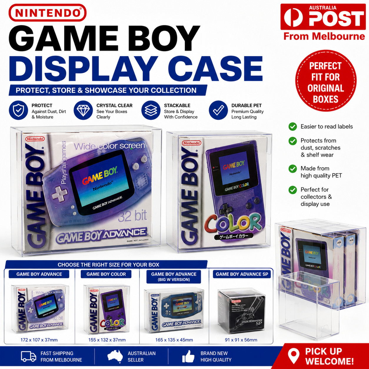 Nintendo Game Boy Advance GBA GBC SP Box Protector Case PET Display Storage Box
