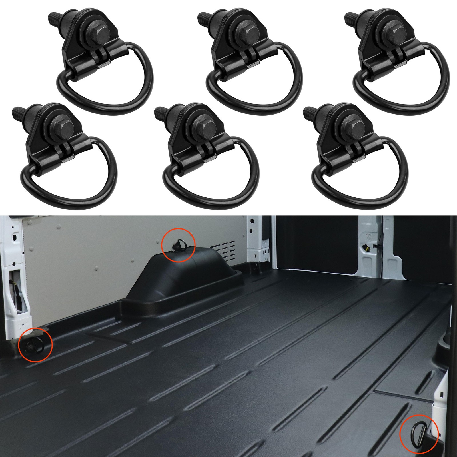 6x Steel Rear Cargo D-Hooks For 15-24 Ford Transit 150 250 350 350HD V550A74-AD