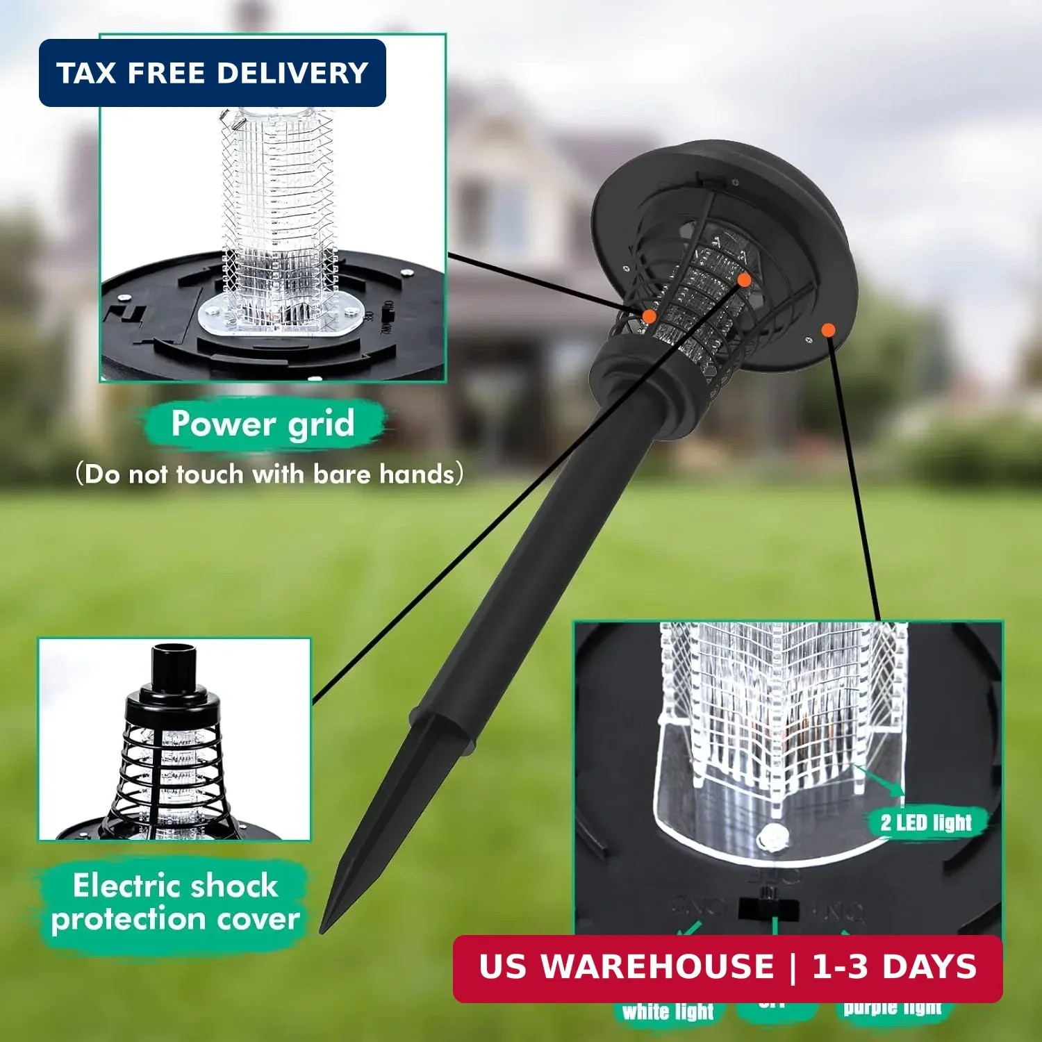 2 Pack Solar Bug Zapper Outdoor Rechargeable Mosquito Killer Waterproof