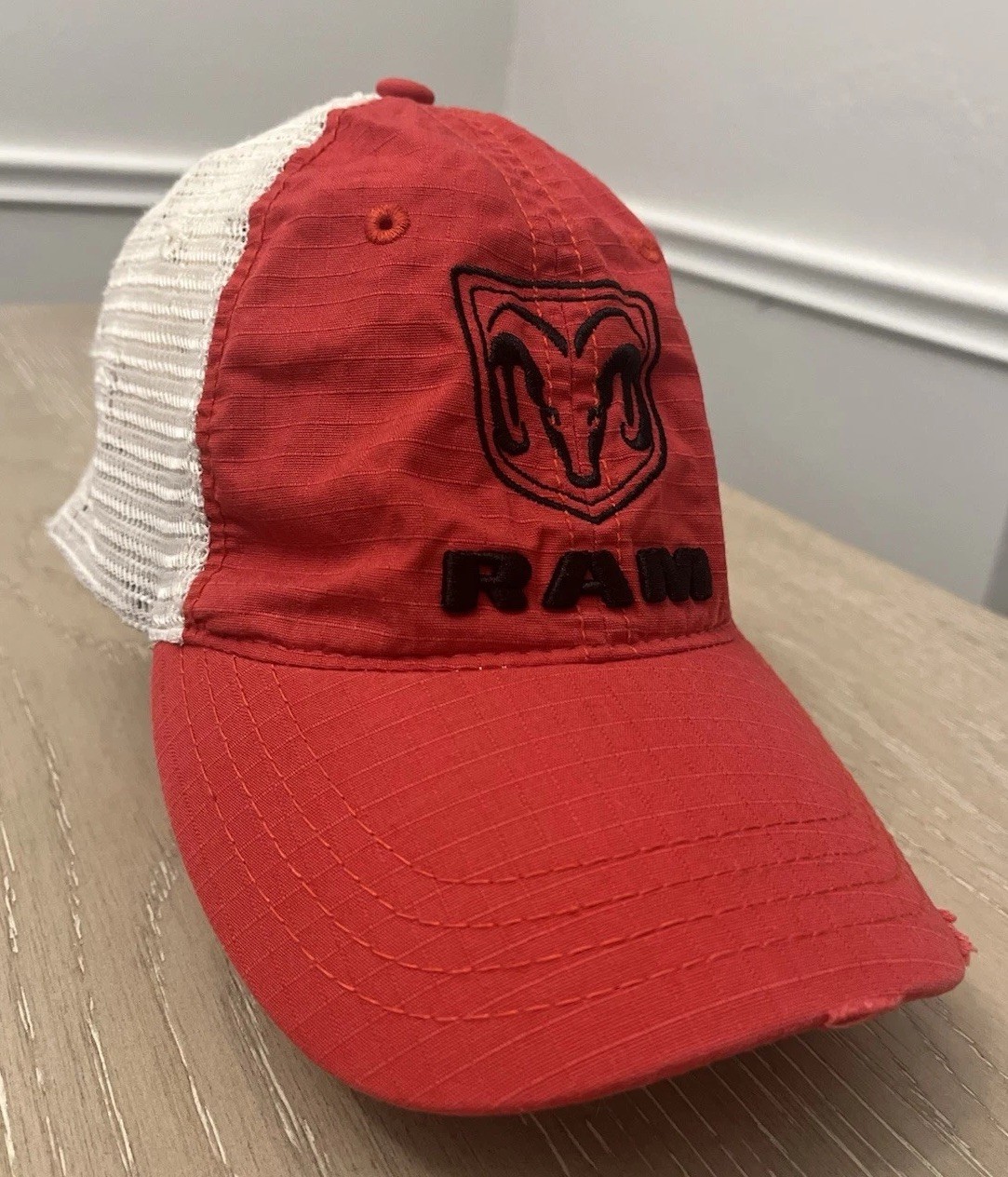 Vintage Dodge Ram Red Trucker S/M Half Mesh Distressed Hat Snapback
