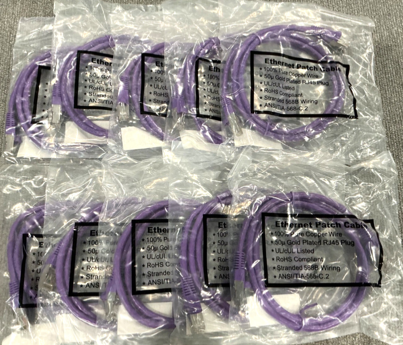 LOT OF 10 *Ethernet Patch Cable Cat6 STP Booted 550MHz 3FT Purple