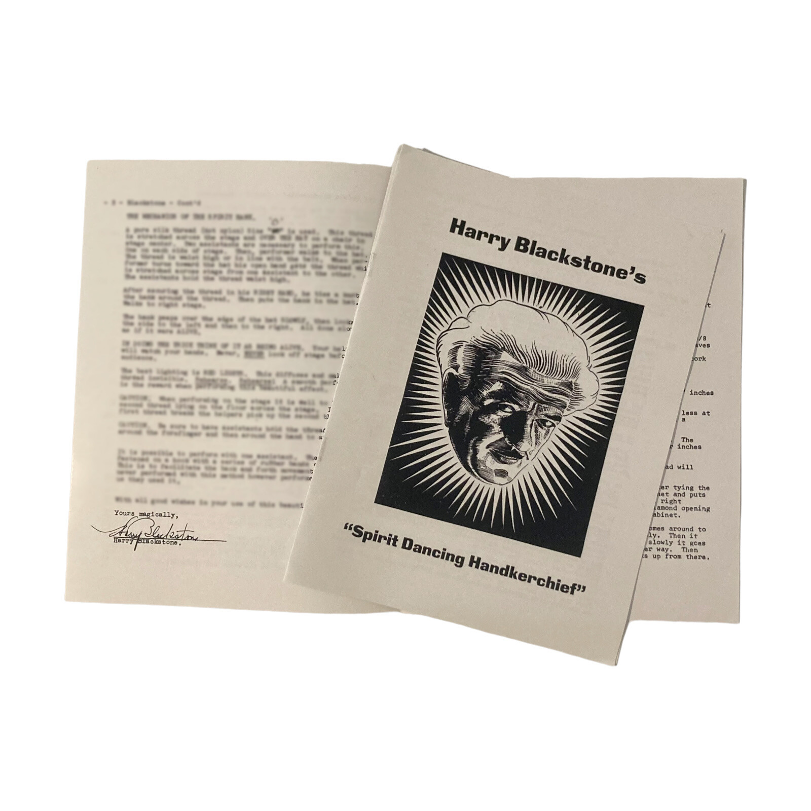 HARRY BLACKSTONE'S SPIRIT DANCING HANDKERCHIEF / Magic Trick Instruction Sheets
