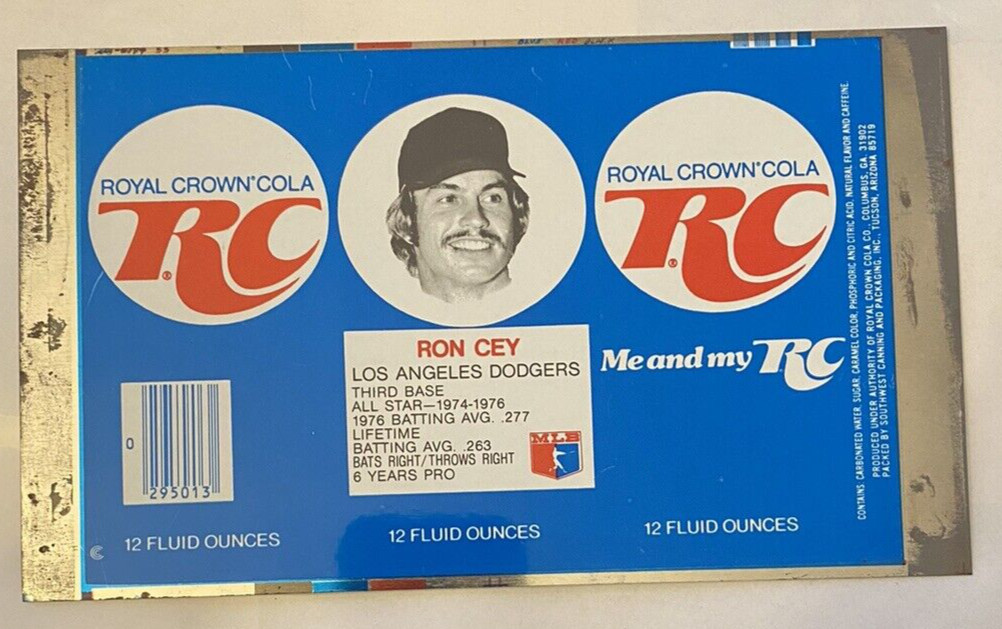 RON CEY Pre-production RC COLA Soda Pop can tinplate flat sheet DODGERS