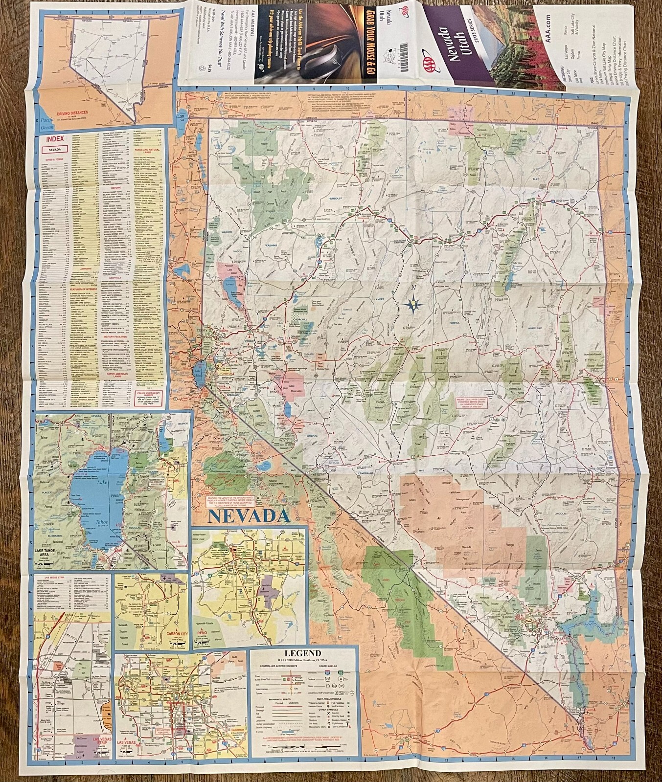 New 2007 2008 2009 Nevada Utah Map AAA