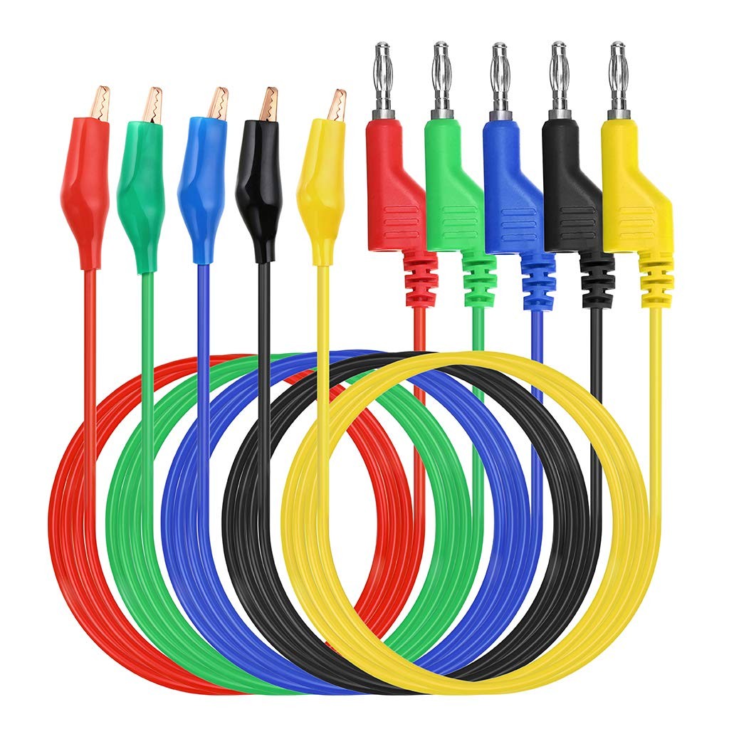 Sumnacon Multimeter Test Lead Set - Stackable Banana Plug to Alligator Black