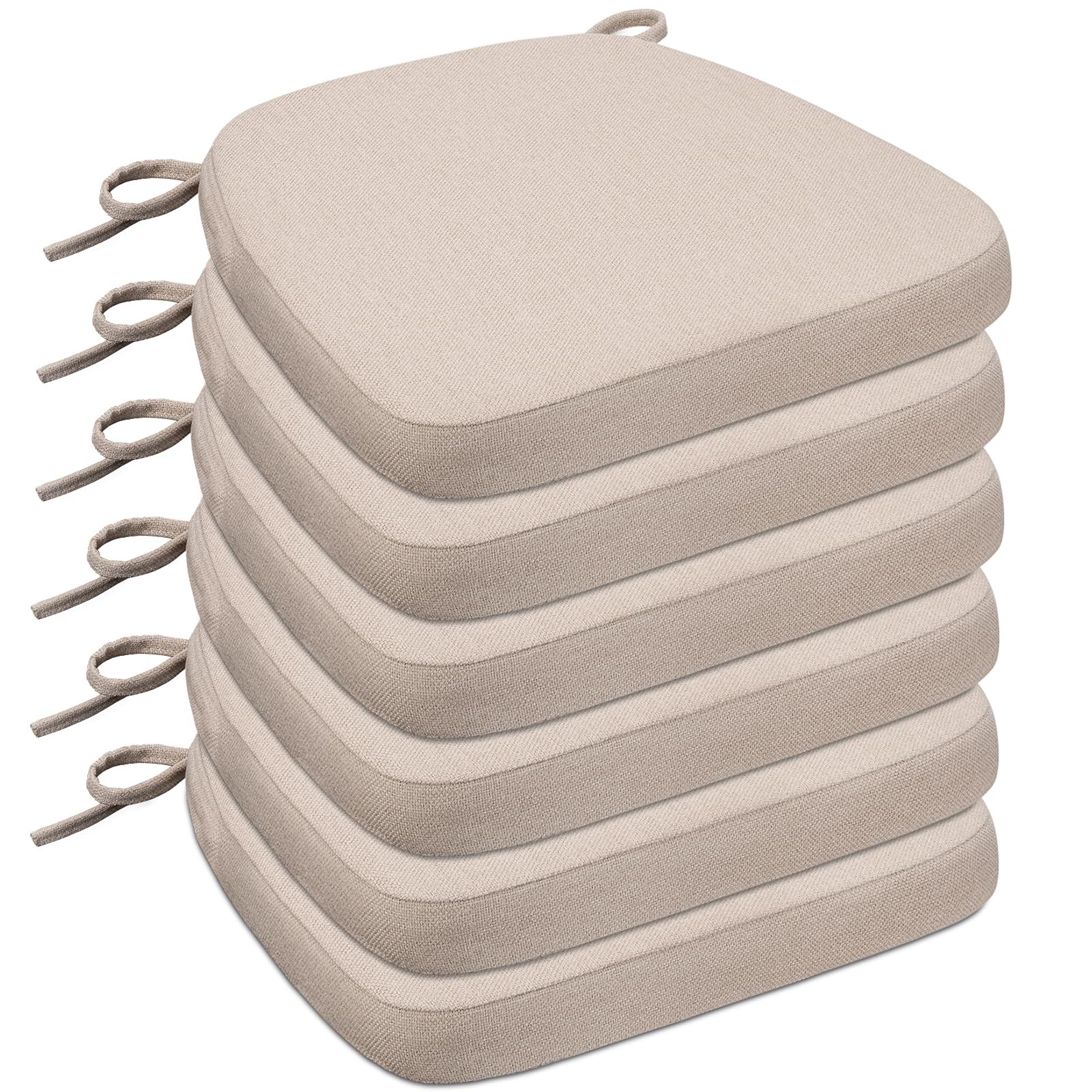 Sunsleek Chair Cushions for Dining Chairs, D-Shaped 6 Count(Pack of 1), Beige