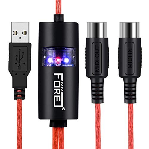MIDI to USB Interface MIDI Cable Adapter with Input&Output Connecting with Red
