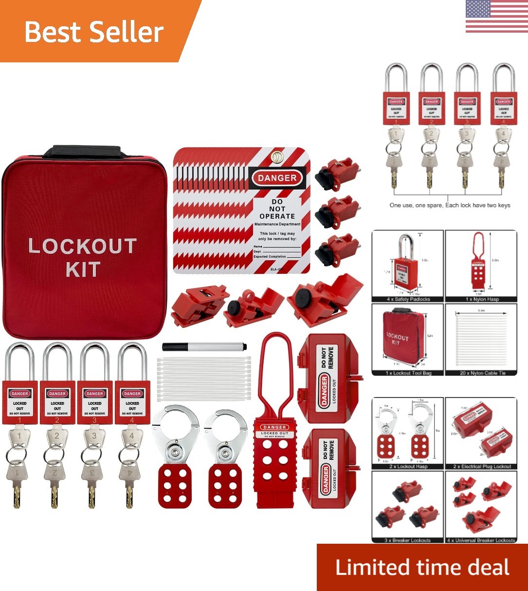 Comprehensive OSHA-Compliant Lockout Tagout Kit with Circuit Breaker Lockouts