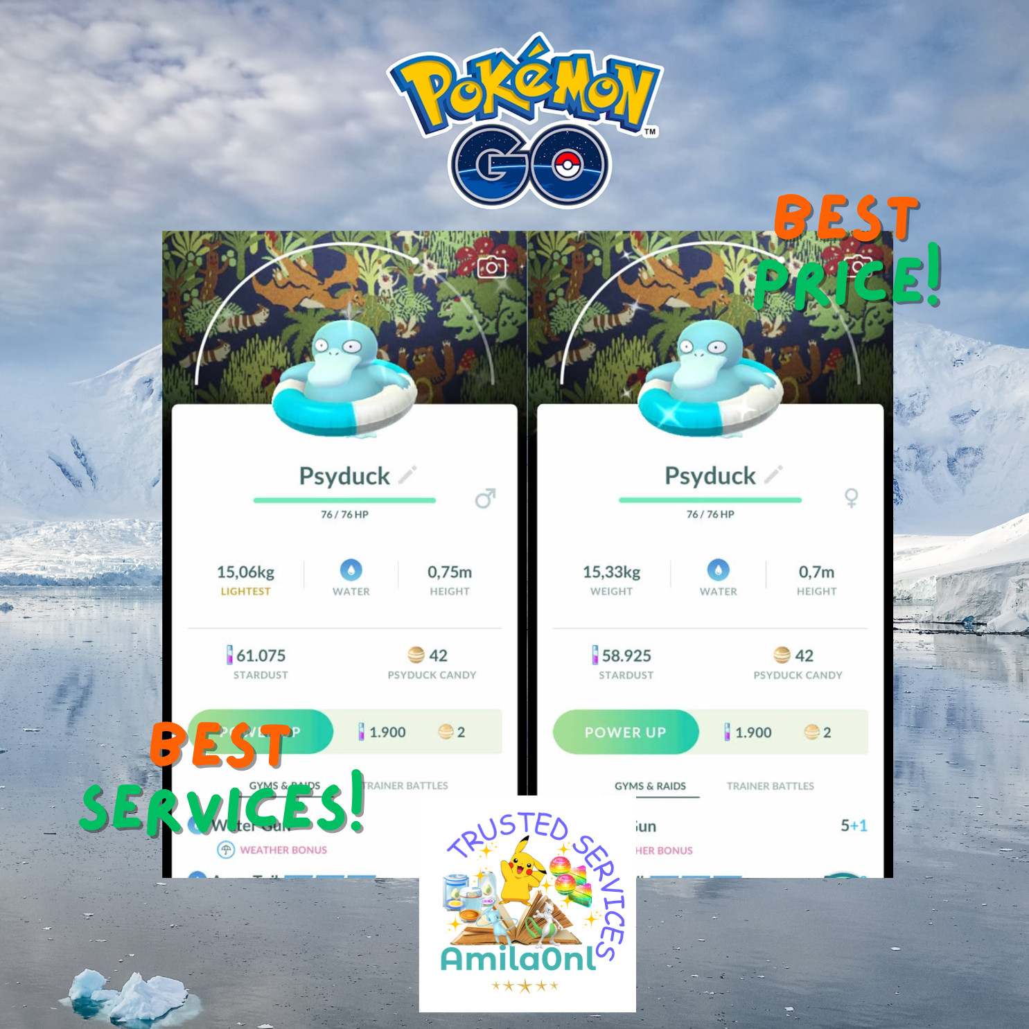 Pokémon Go-Shiny Psyduck (Swim Ring) With Special Backround-Tr✿de or Mini PTC