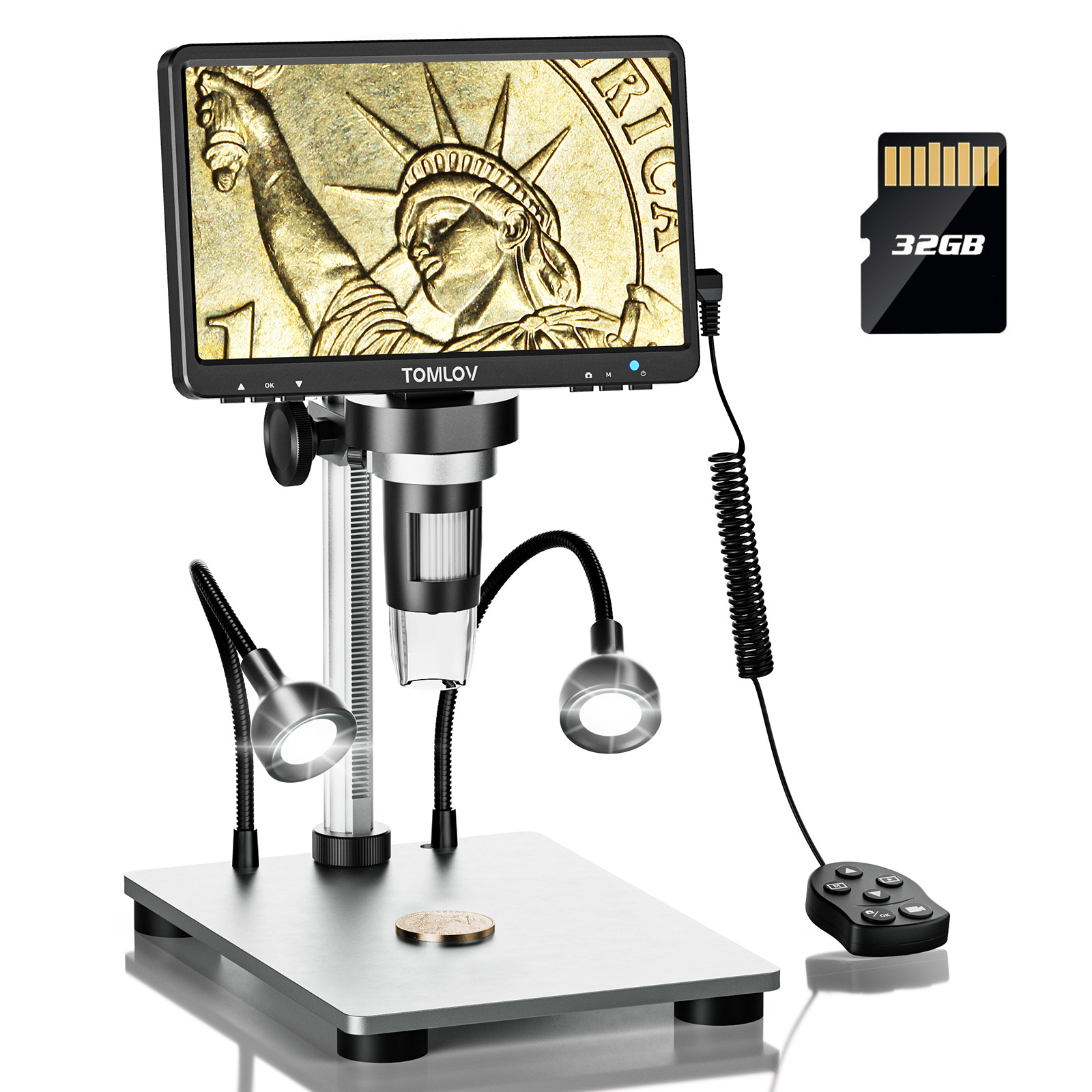 TOMLOV 7" LCD Coin Microscope 1080P Digital Microscope 1200X Magnifier Full View