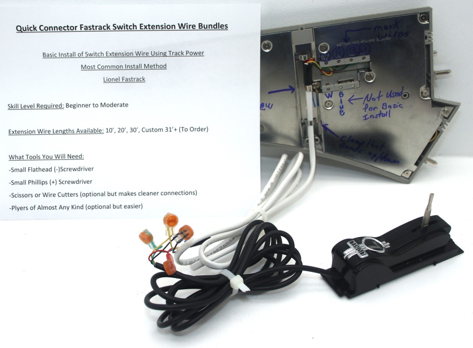 Lionel Fastrack Switch Remote Wire Extender, (40 Feet), Wire + Quick Connectors