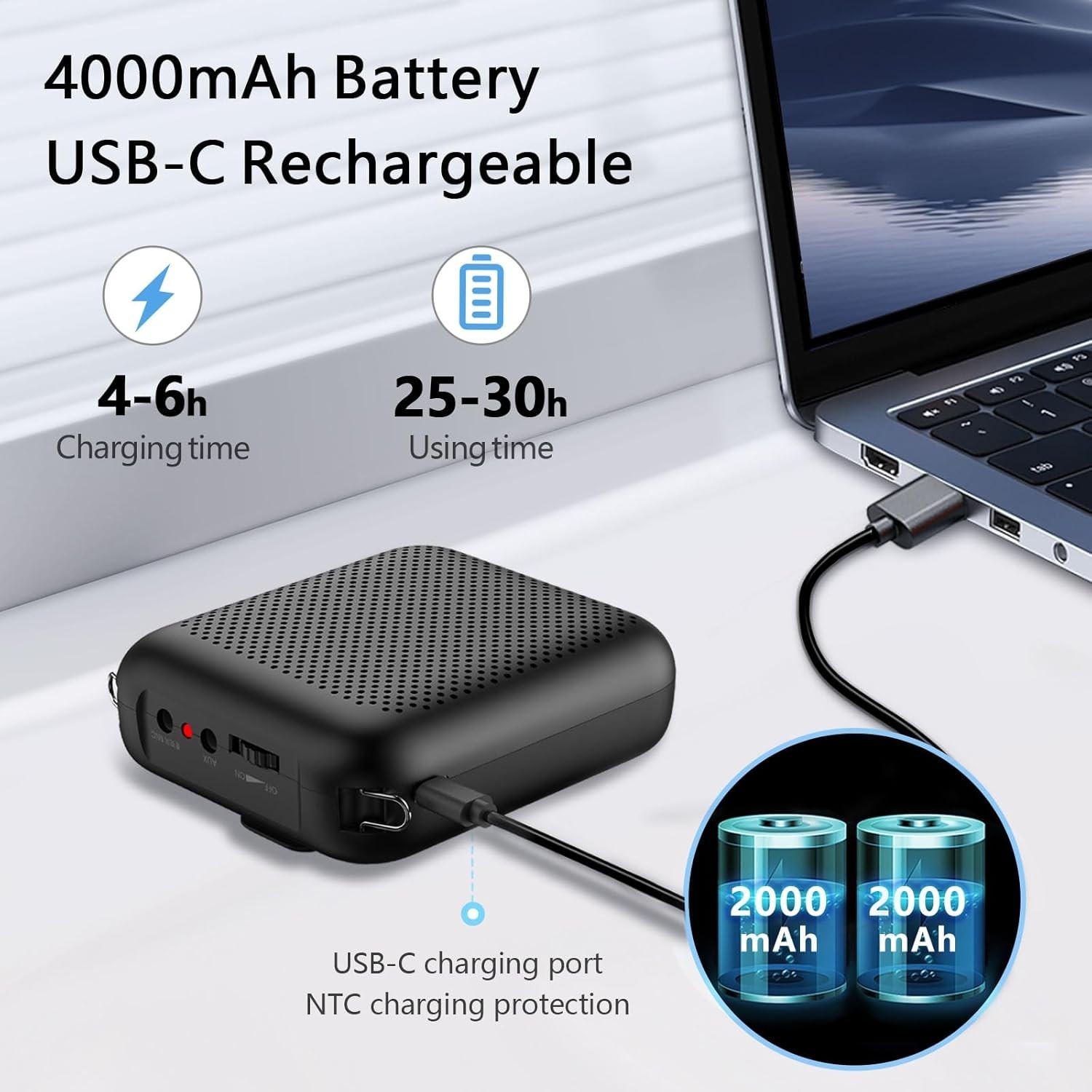 Norwii Bluetooth Voice Amplifier, USB-C Rechargeable - 4000mAh