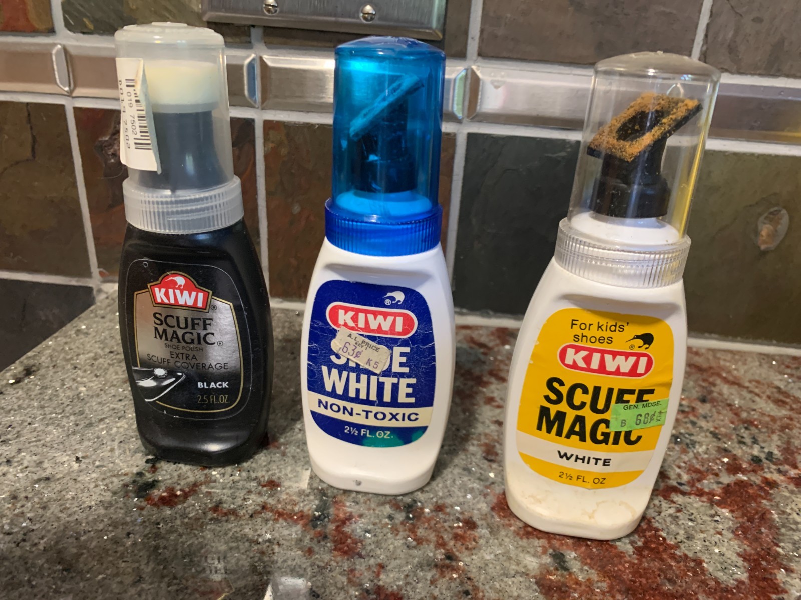 Vintage Kiwi Liquid Shoe Polish (3 Bottles) 1960s & 1980s Full Bottles w/ caps