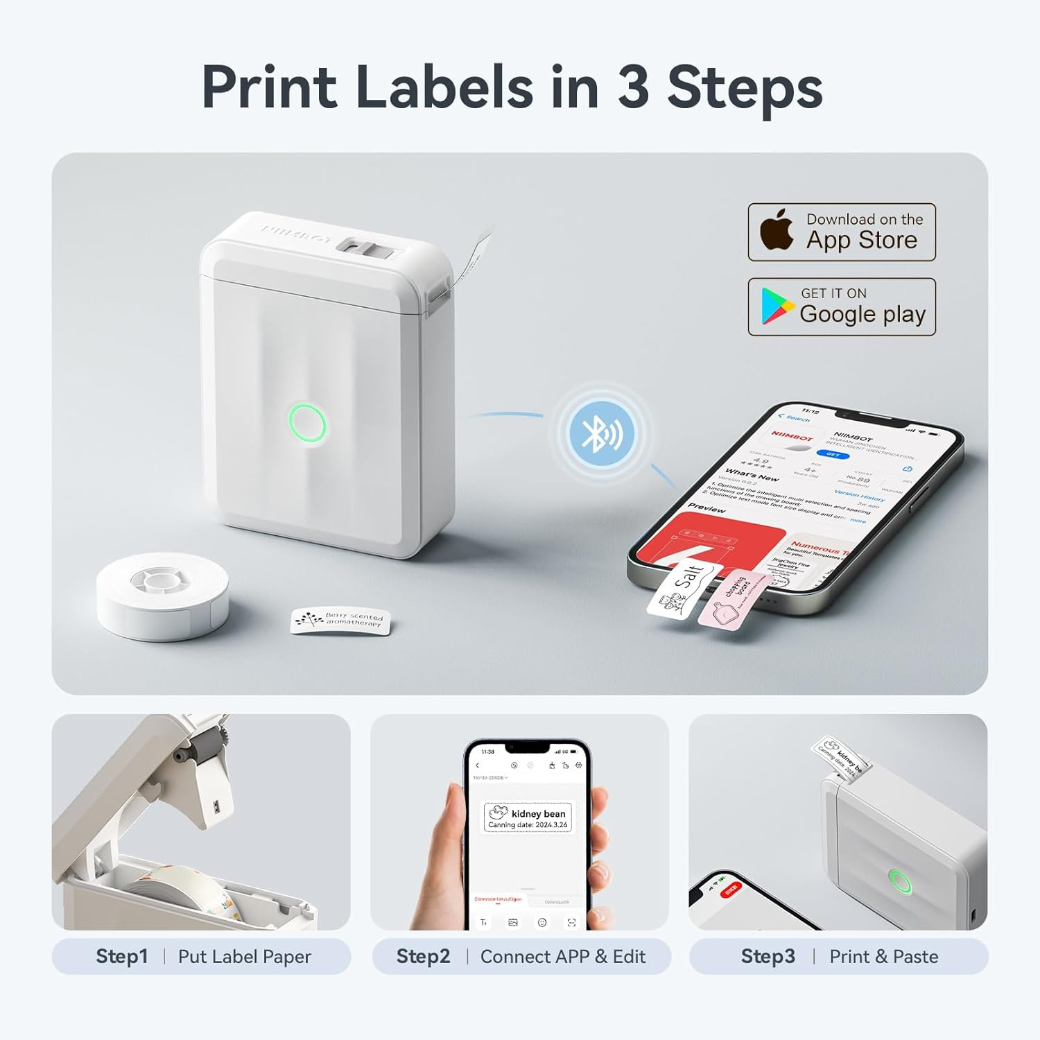 D110 Upgraded Version Mini Label Maker Machine with Tape, Portable Bluetooth The