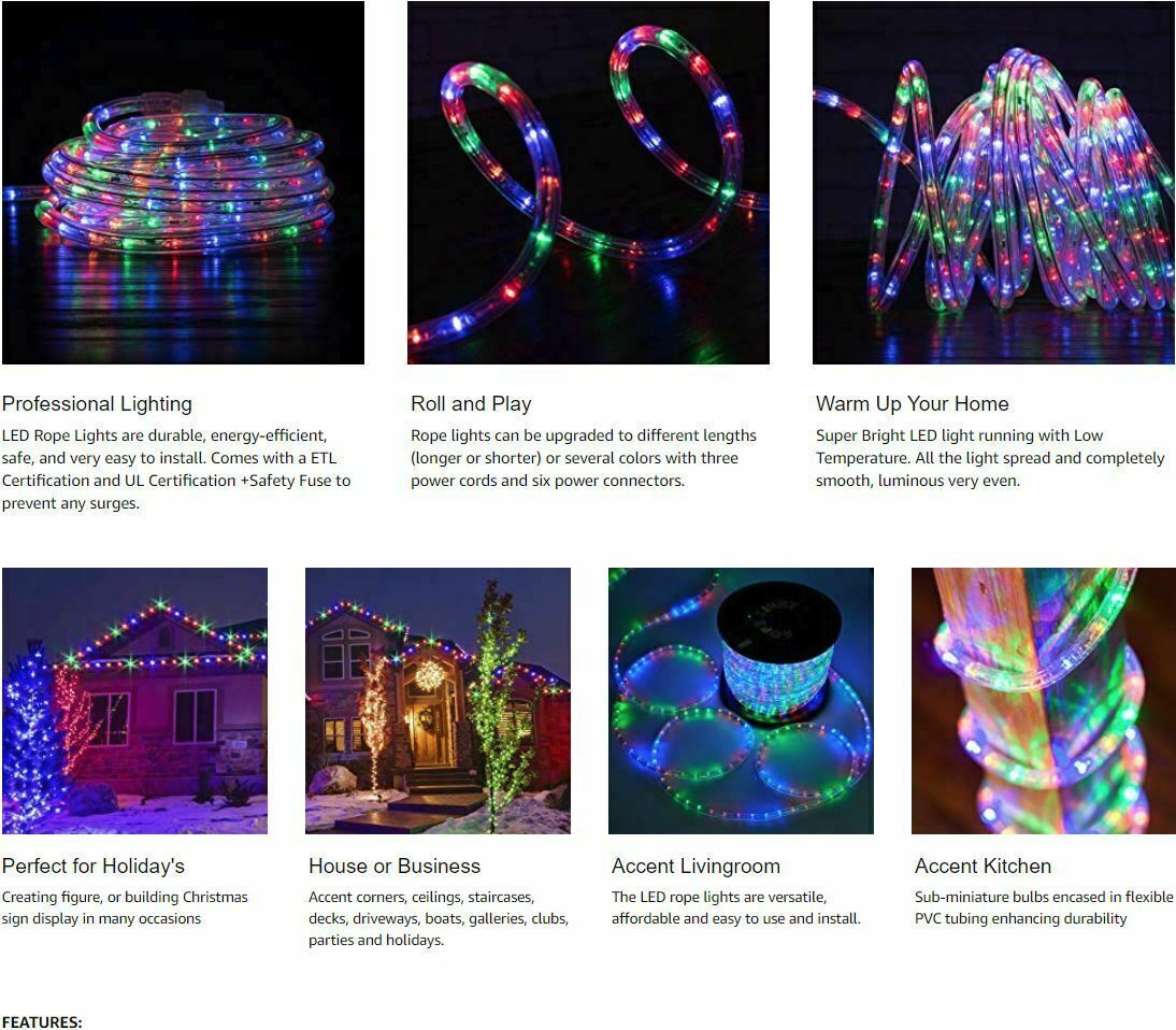 Assorted Sizes Multi-RGB LED Rope Lighting Thick Indoor Outdoor Christmas Tree