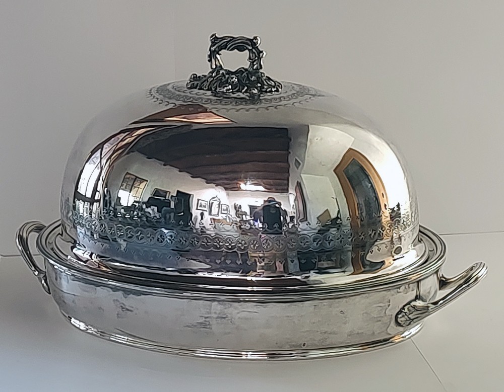 IN TIME FOR HOLIDAYS Antique  Silver Plated Turkey / Roast Cover Tray  Hot Water