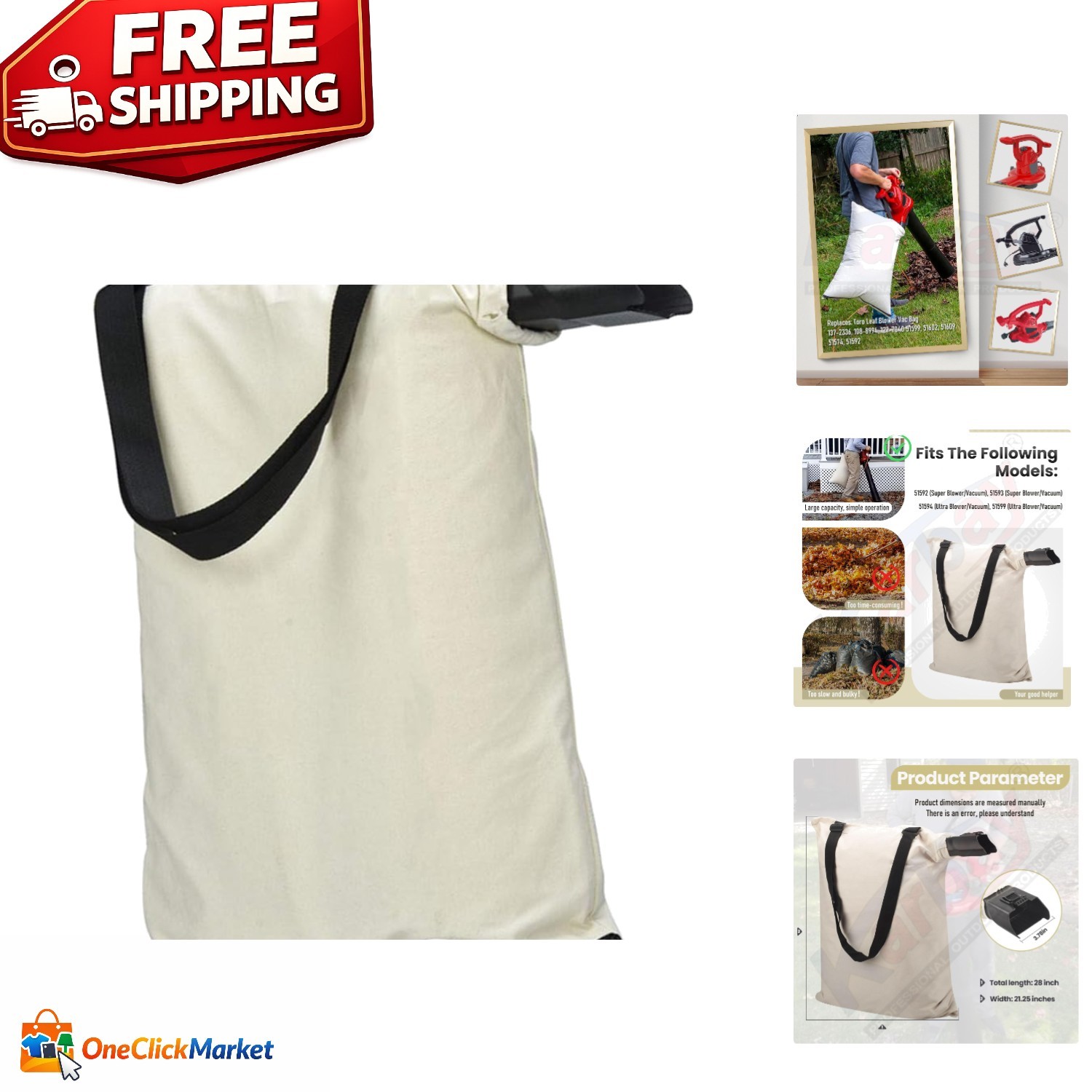 Cotton Leaf Blower Vacuum Bag - Effortless Emptying & Adjustable Straps