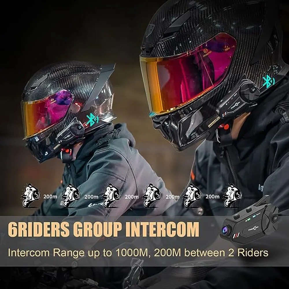 Freedconn R1 Plus 1000M Motorcycle Helmet Intercom & Camera Bluetooth Headset