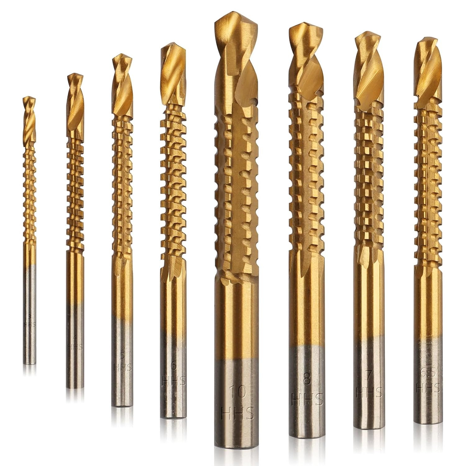 8 Pack 3-10Mm Titanium Coated HSS Twist Drill Bits | Serrated Side Cutting Drill