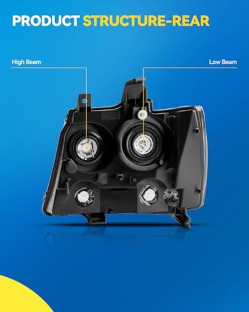 Headlight Assembly, Chrome Headlights Replacement Compatible with 2007-2013