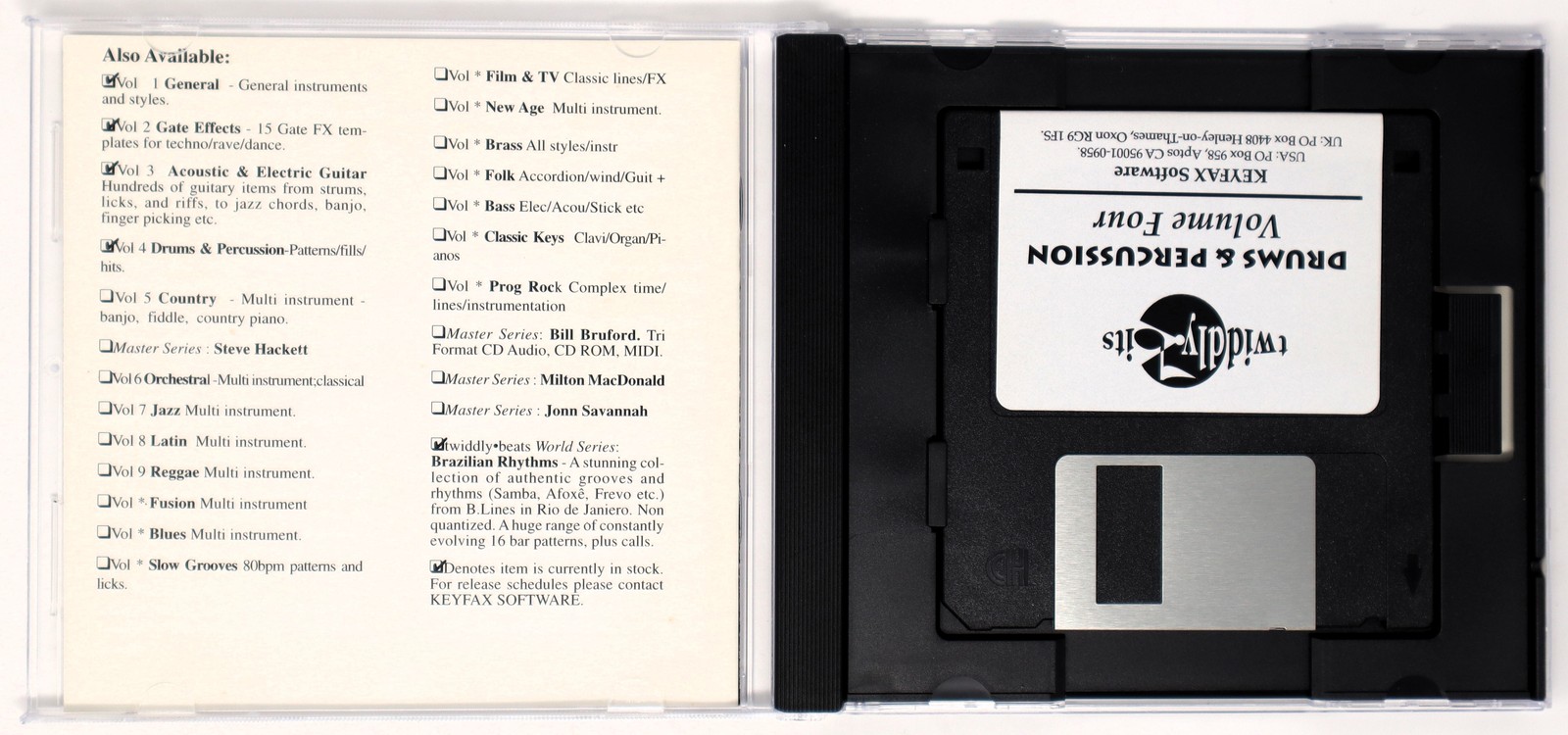 Keyfax Software Volume 4 Drums & Percussion 3.5 Floppy Disc Sample/Sound Library