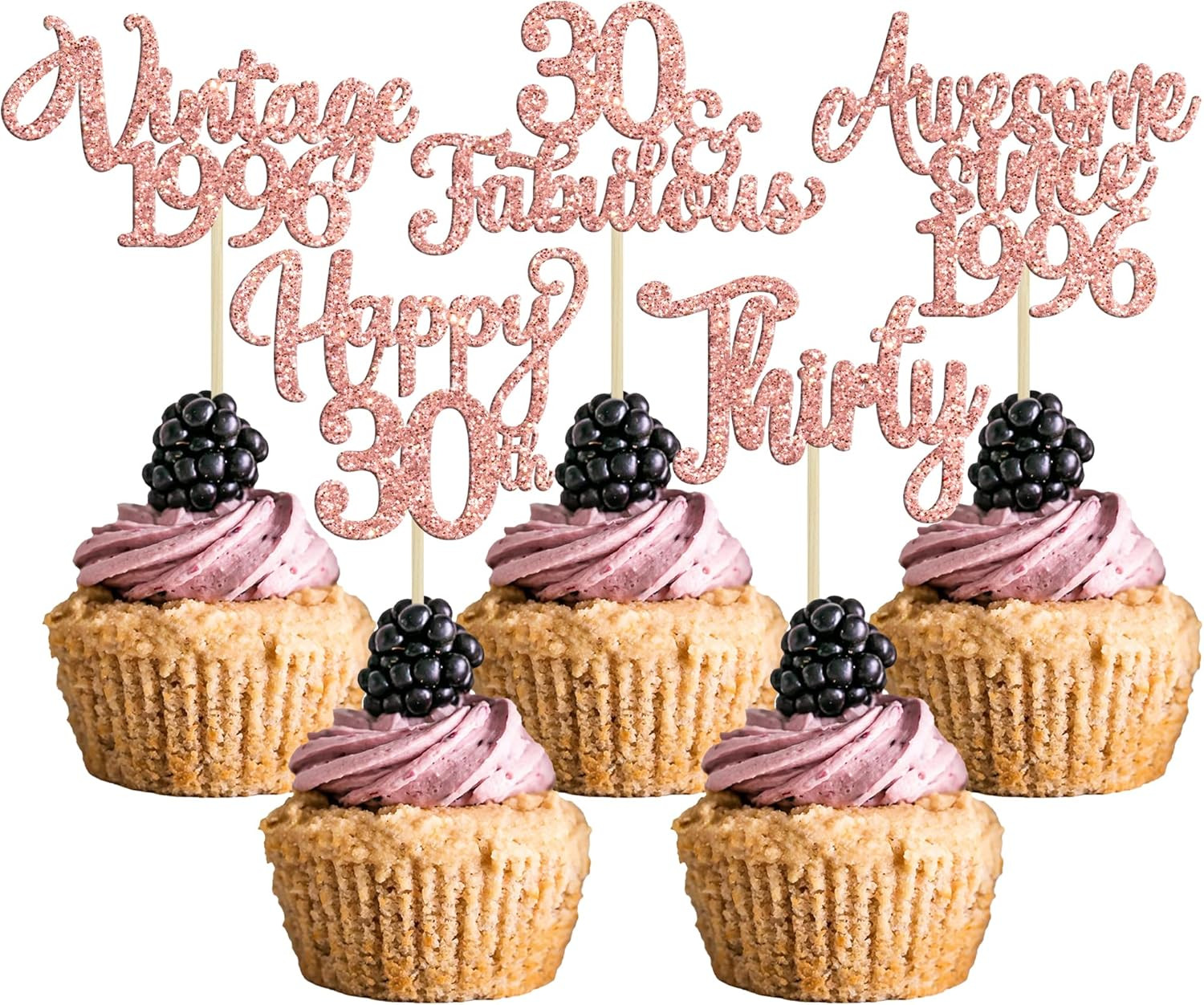 30Pcs Vintage 1995 Cupcake Toppers Glitter Thirty 30 Fabulous Happy 30th Birthda