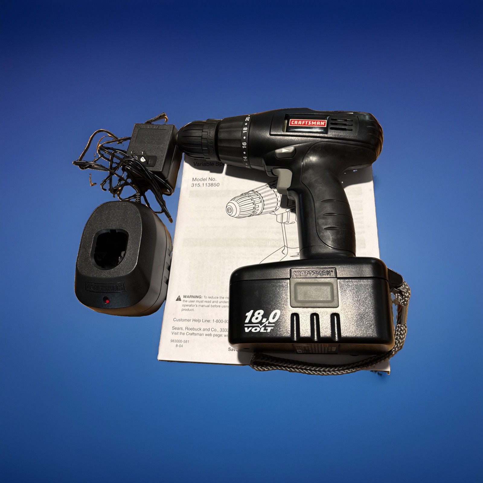 CRAFTSMAN  315.113850  3/8" 18 V. CORDLESS DRILL WITH BATTERY & CHARGER, NO BOX