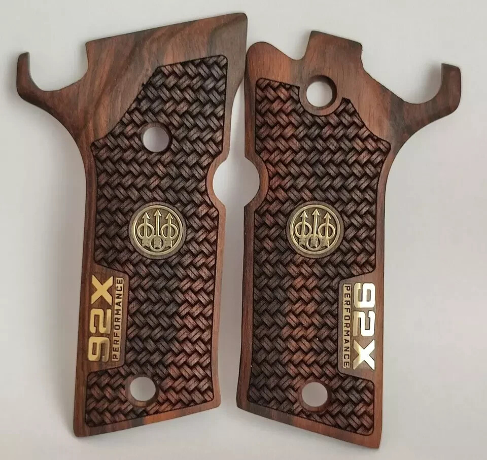 NEW Beretta 92X Performance Turkish Walnut Wood Gun Grips SET Nice Metal Logo