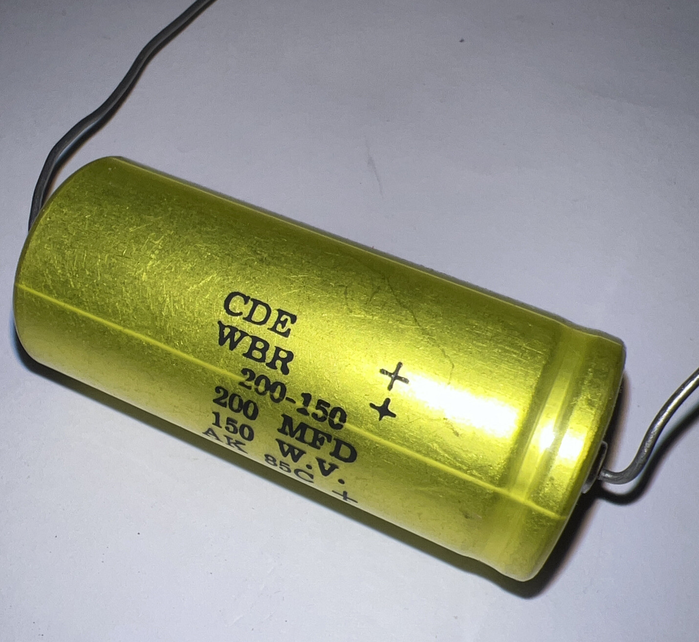 Electrolytic Capacitor 150 VDC 200 MFD 85°C ￼￼Axial Cornell CDE WBR .