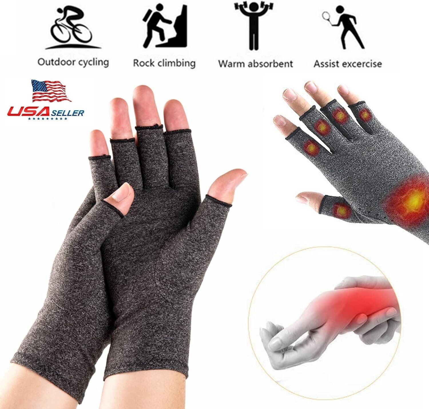 Arthritis Medical Gloves Compression Copper Pain Relief Hand Wrist Support Brace