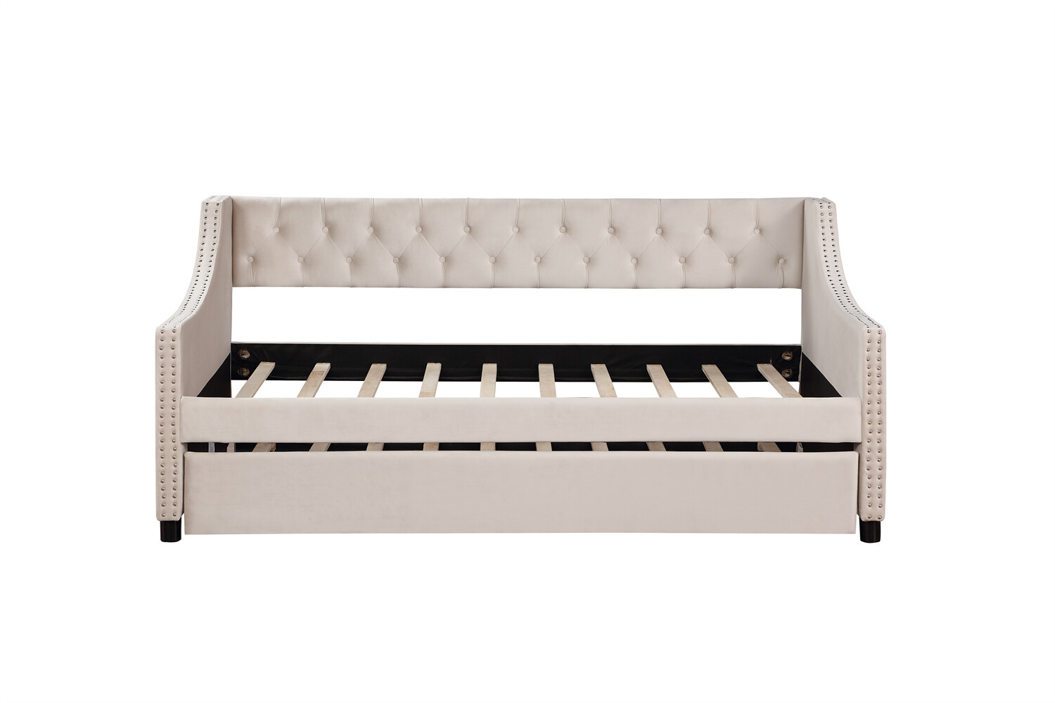 Twin/Full Size Daybed Upholstered Bed Frame Sofa Bed with Trundle Bed Beige/Grey